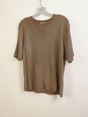 Vintage Real Clothes Womens Sparkle Metalic Brown Short-Sleeve Knit Sweater